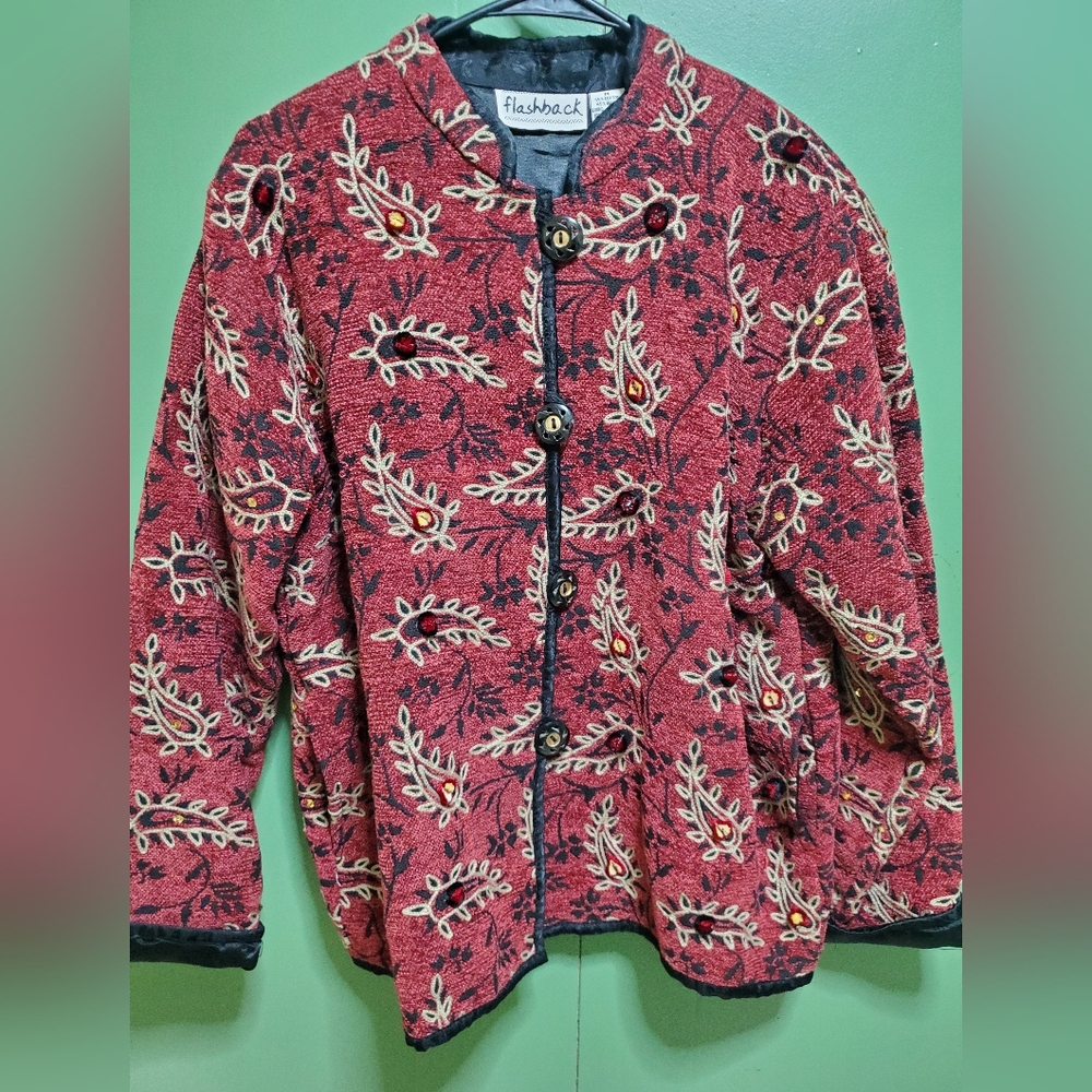 Flashback Red Embroidered Women's Teddy Jacket